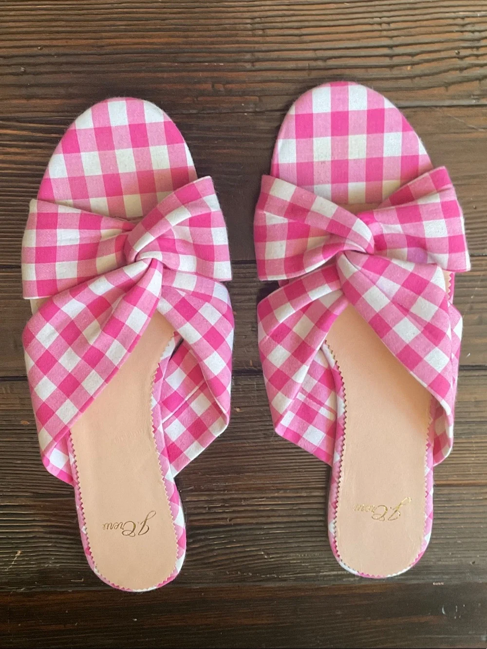 Crew Pink White Gingham Sandals Size 9